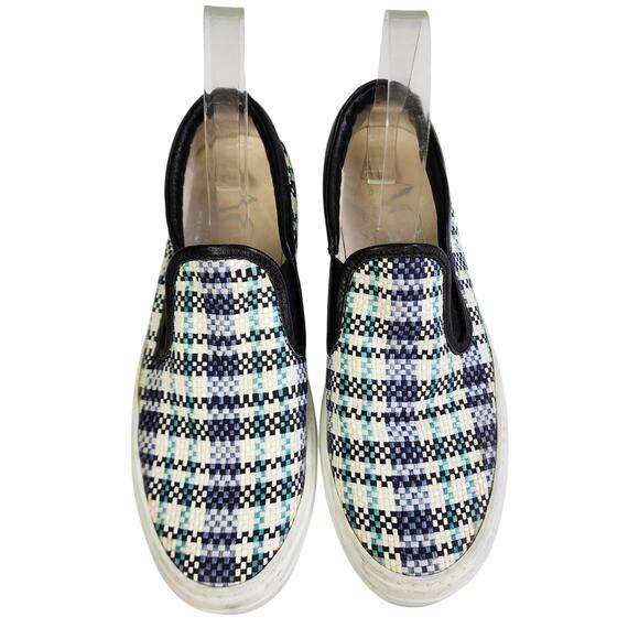 AGL Womens Plaid Woven Slip On Shoes Size US 7.5 EU 37.5 Leather Blue Black - Picture 3 of 10